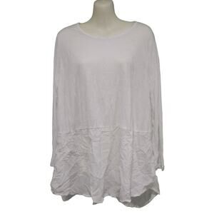 Comfy USA Long Sleeve Lightweight Wrinkled‎ Tunic, White, Sz S